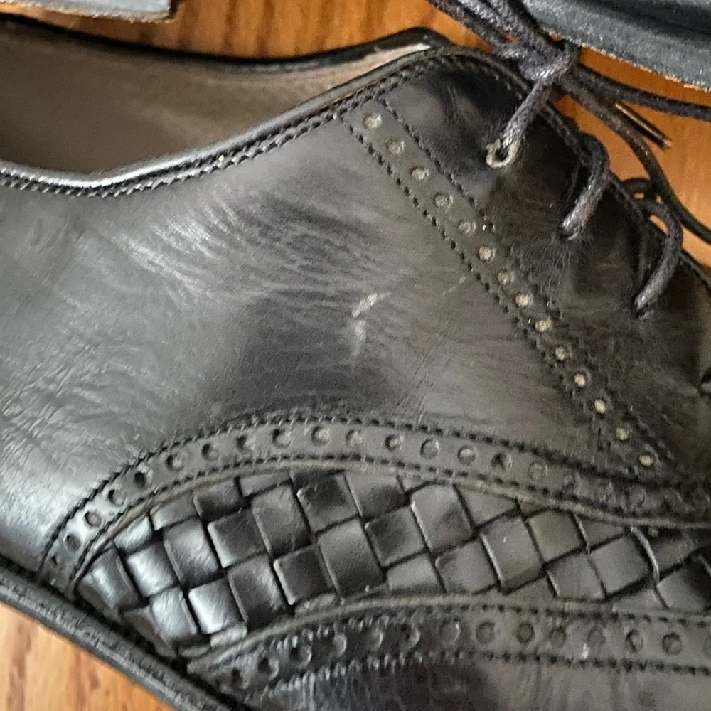 BALLY Black Leather Woven Detail Wingtip Derby Shoes SZ 8